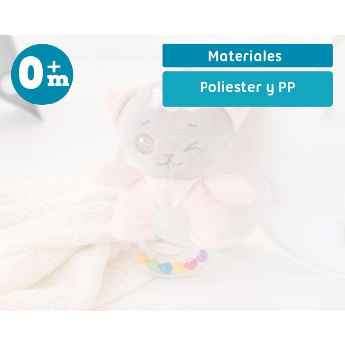 KioKids Peluche Sonajero Gatito Rosa Extremadamente Suave con Anilla para Bebé +3 Meses - Colección Dolci Amici 5 KioKids Peluche Sonajero Gatito Rosa Extremadamente Suave con Anilla para Bebé +3 Meses - Colección Dolci Amici 5