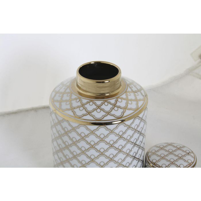 DKD Home Decor Jarrón Glam Dorado Blanco Porcelana 14 x 21.5 x 14 cm (2 Unidades) 2