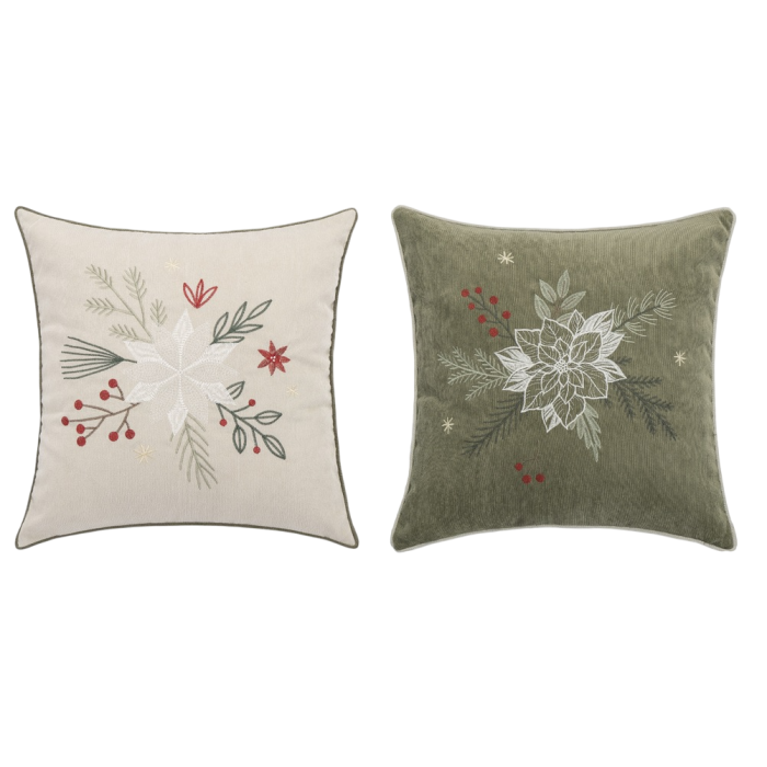 DKD Home Decor Funda Cojín Navidad Alpina de Poliéster Verde y Beige 45x45 cm, Juego de 4 Unidades Surtidas con Cremallera