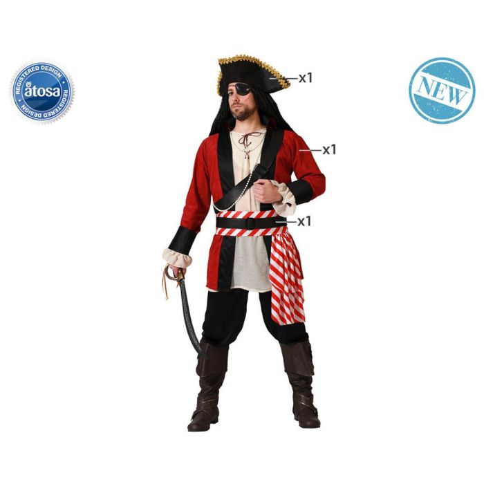 Disfraz Pirata Deluxe Rojo Hombre Adulto Con Sombrero XS-S 6 Disfraz Pirata Deluxe Rojo Hombre Adulto Con Sombrero XS-S 6