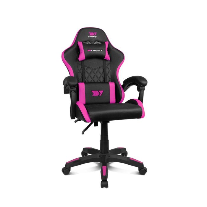 DRIFT DR35 Silla Gaming PC con reposabrazos acolchados, respaldo reclinable 135°, cojín lumbar y cervical, 100 kg, Negro y Rosa.