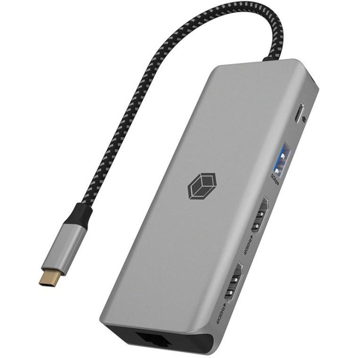 ICY BOX IB-DK4012-CPD Docking Station USB-C 9-en-1, PD 100W, 2xHDMI 4K, Gigabit Ethernet, Lector Tarjetas SD/MicroSD