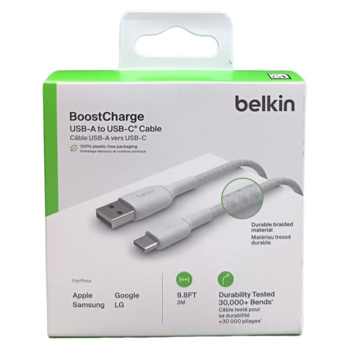 Belkin CAB002BT3MWH Cable USB-A a USB-C Trenzado Blanco 3m 1