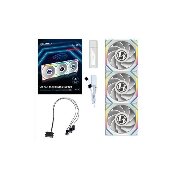 Lian Li UNI FAN SL Wireless LCD 120 ARGB Pack 3 Ventiladores Invertidos 120mm Blanco