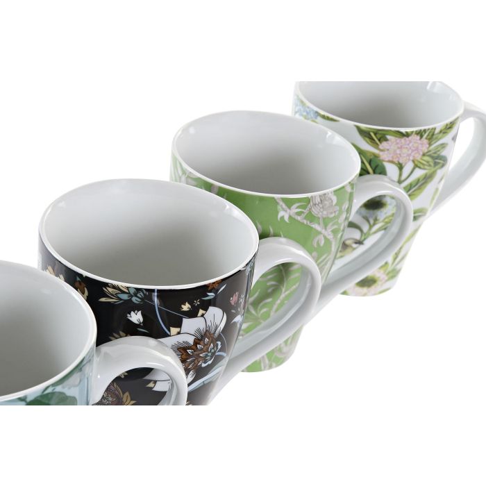 DKD Home Decor Taza de Porcelana Multicolor 320ml con Flores Apto Microondas y Lavavajillas 8.6 x 11 x 12.5 cm (12 Unidades) 1