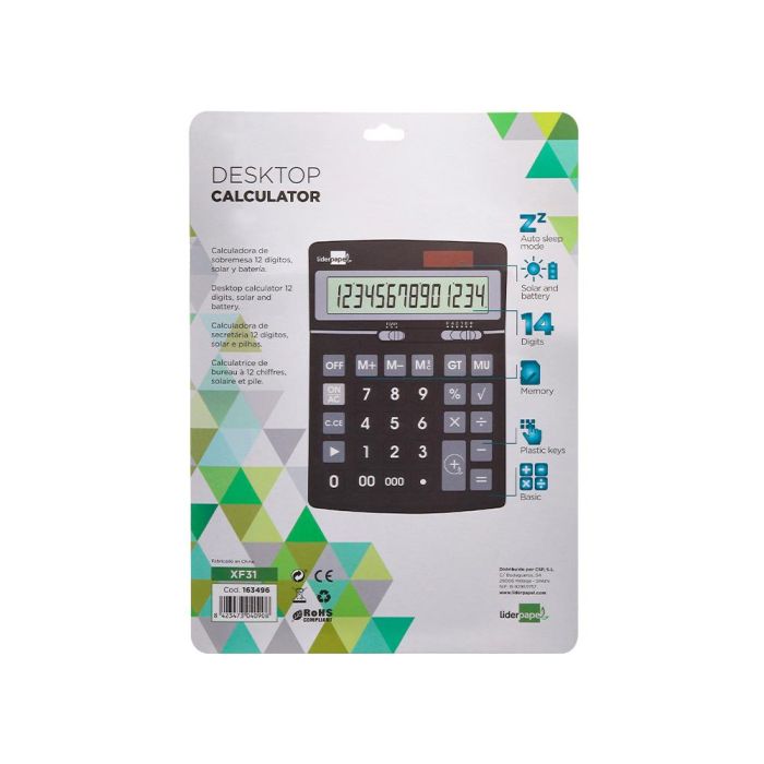 Calculadora Liderpapel Sobremesa Xf31 14 Digitos Solar Y Pilas Color Negro 170x122x35 mm 5