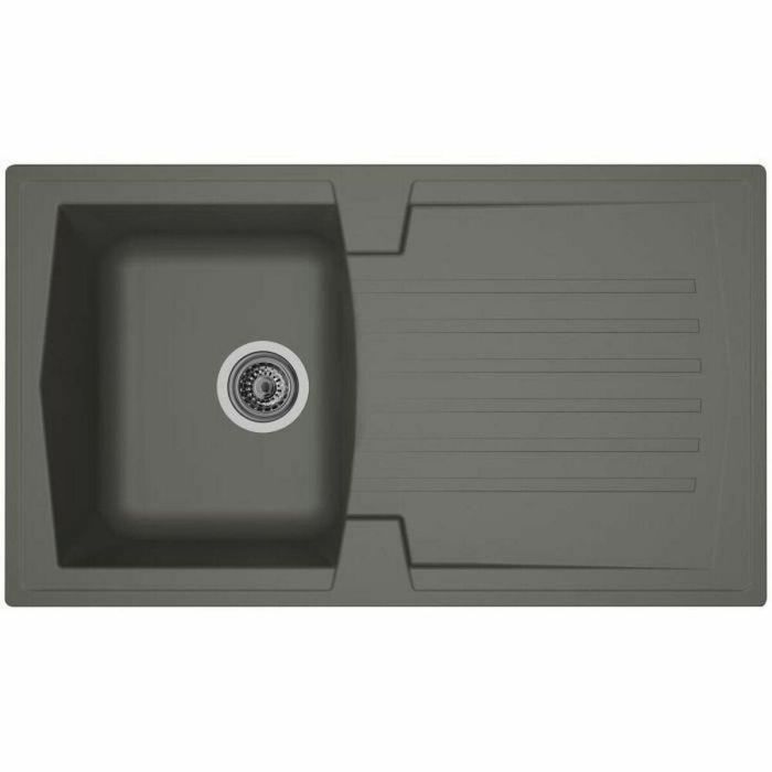 Stradour Fregadero de Cocina Empotrado 1 Bandeja + 1 Escurridor, Resina Arena SMC Gris Hormigón 86x50 cm, Reversible Desagüe Ø90mm