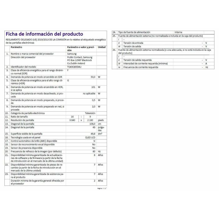 Samsung TQ43Q60D Televisor QLED 43" (109 cm) 4K UHD 3840x2160 Smart TV HDR Quantum Centro de Juegos 3xHDMI Wi-Fi 13