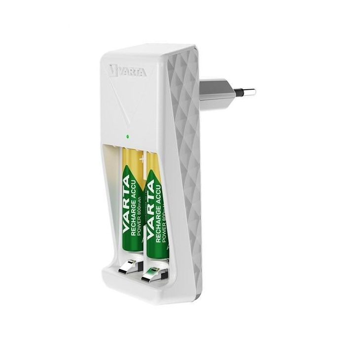 Varta Cargador de Pilas 2 AA/AAA Mini con 2xAAA 800 mAh, Carga Lenta y Seguridad Integral, Blanco 3 Varta Cargador de Pilas 2 AA/AAA Mini con 2xAAA 800 mAh, Carga Lenta y Seguridad Integral, Blanco 3