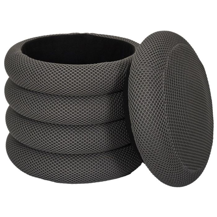 Home Deco Factory Puf Almacenaje Atom Gris - Contemporain, MDF y Poliéster, Soporta 110 kg, d.37 cm h.42 cm