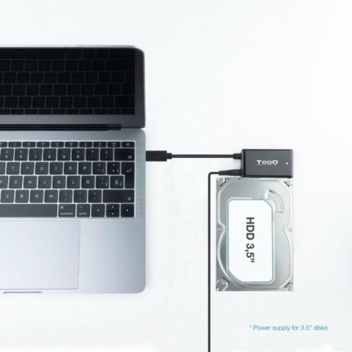 TooQ TQHDA-02C Adaptador USB-C a SATA para Discos Duros SSD/HDD 2.5" y 3.5" USB 3.1 Gen1 5Gbps Negro, compatible SATA I/II/III. 1
