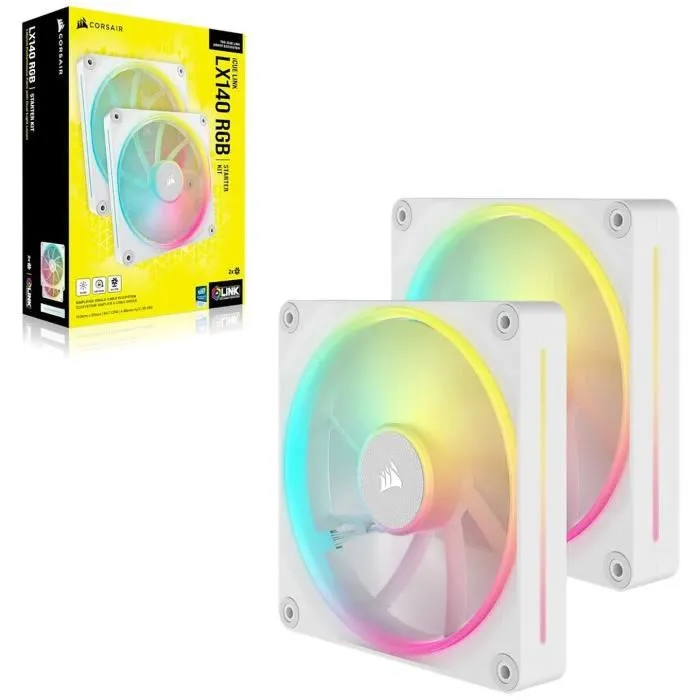 Corsair CO-9051032-WW Kit de Inicio de Dos Ventiladores iCUE LINK LX140 RGB Blanco Corsair CO-9051032-WW Kit de Inicio de Dos Ventiladores iCUE LINK LX140 RGB Blanco
