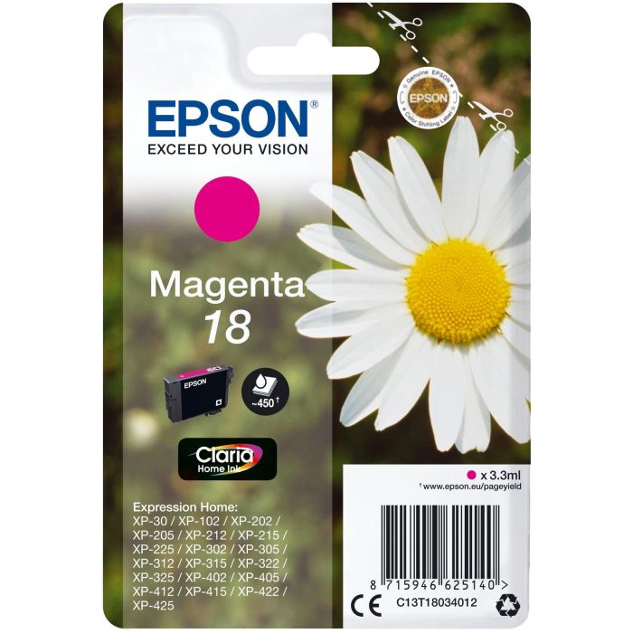 Epson Expression Home XP-102/205/305/405 Cartucho Magenta nº18 0 Epson Expression Home XP-102/205/305/405 Cartucho Magenta nº18 0