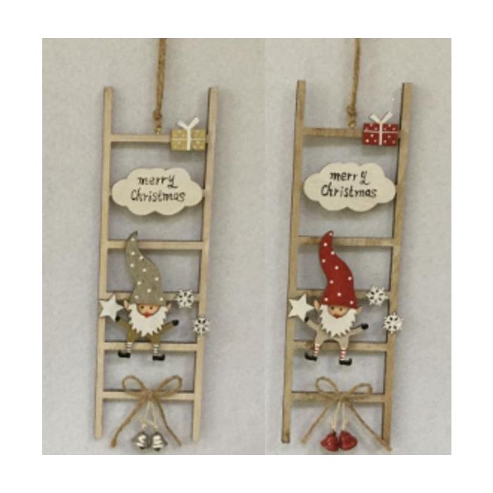 DKD Home Decor Decoración Colgante de Navidad Tradicional de Madera, Blanco Rojo, 1x22x7 cm - 12 Unidades Surtidas Aleatoriamente