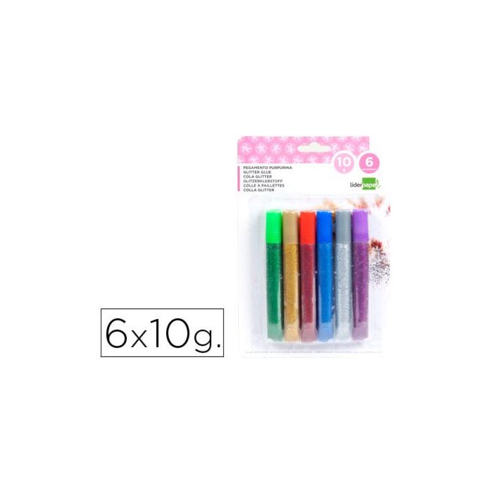 Purpurina Pegamento Liderpapel Fantasia Colores Metalicos Blister De 6 Unidades De 10 gr