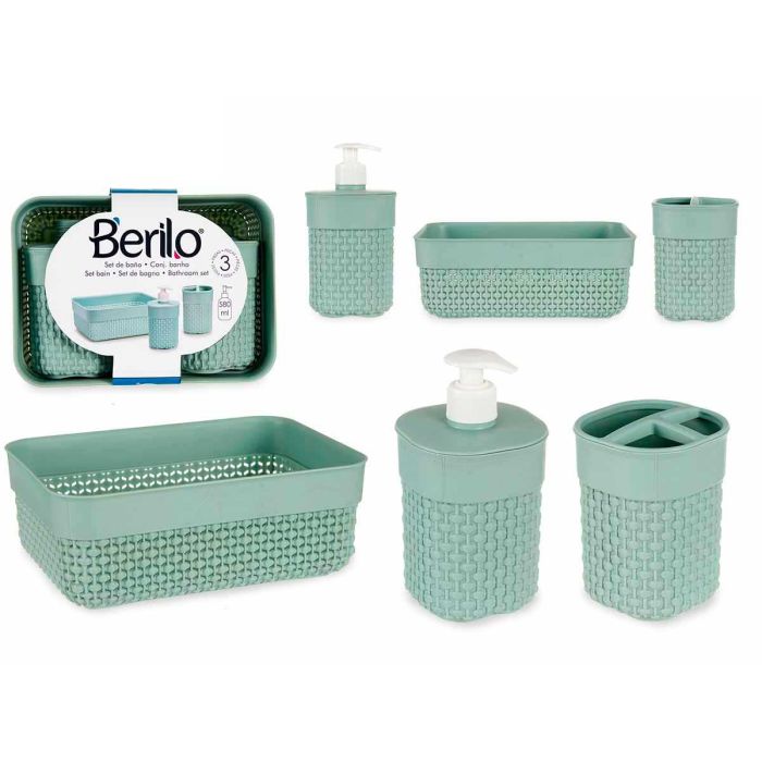 Set 3 Piezas Baño Verde Menta Plástico Berilo - 16.5x9x22.8 cm (12 Unidades) Set 3 Piezas Baño Verde Menta Plástico Berilo - 16.5x9x22.8 cm (12 Unidades)