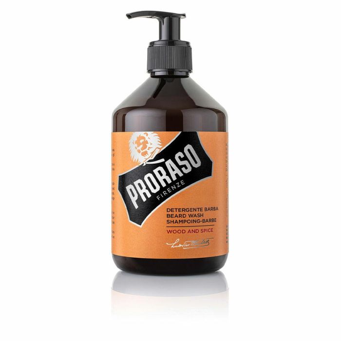 Proraso Champú para Barba Wood and Spice 500 ml para Hombre - Gel Limpiador Purificante para Cuidado Diario, Aroma Cítricos y Menta.