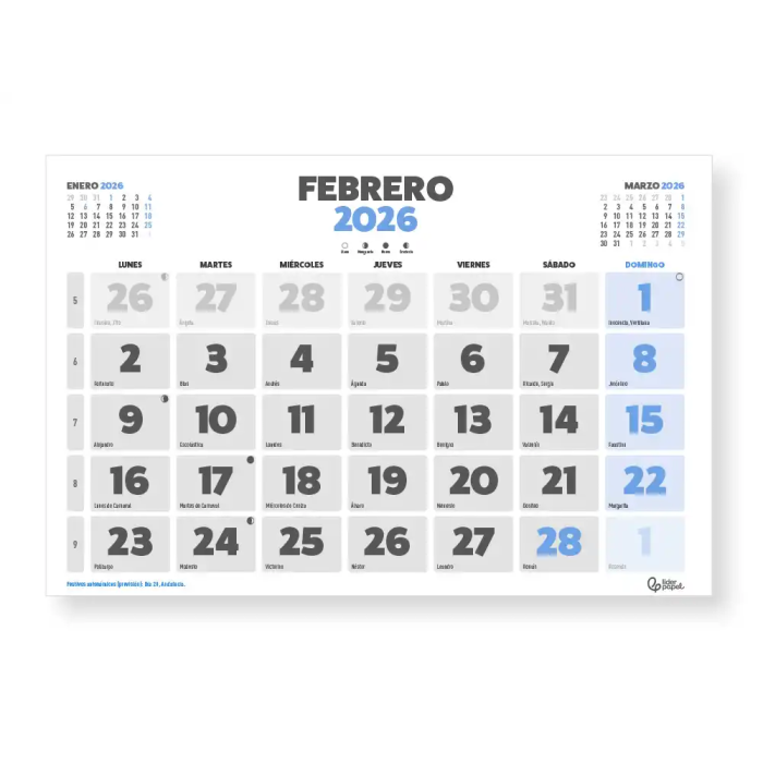 Liderpapel Calendario Pared Clásico 2026 Lomo Engomado 44x32 cm Papel 128 gr 1