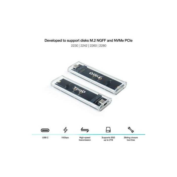 TooQ TQE-2200 Caja Externa para Disco SSD M.2 NVMe USB 3.1 Gen2 10Gbps Transparente RGB Sin Tornillos 1 TooQ TQE-2200 Caja Externa para Disco SSD M.2 NVMe USB 3.1 Gen2 10Gbps Transparente RGB Sin Tornillos 1