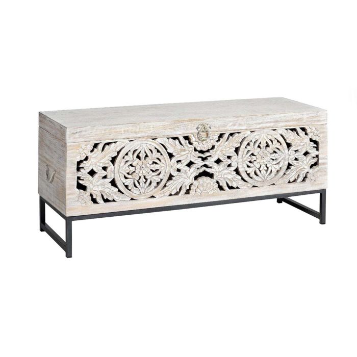 Giner y Colomer Baúl de Madera de Mango y Patas Metal Blanco Envejecido 50x116x40 cm 1