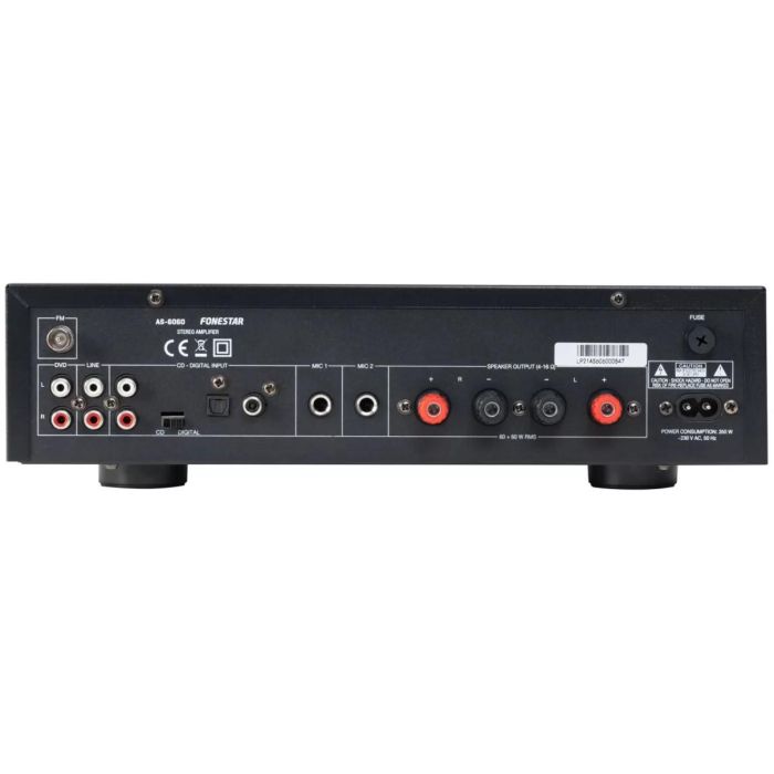 Fonestar AS-6060 Amplificador Estéreo Hi-Fi 120W (60+60W RMS) Bluetooth 5.0 USB FM Radio con Micrófono y Entrada Digital TV 2
