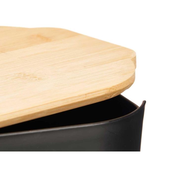 Kinvara Panera Negra con Tapa de Bambú 4,5L - 33x12x18 cm, Plástico PP y Bambú (Set de 6) 3