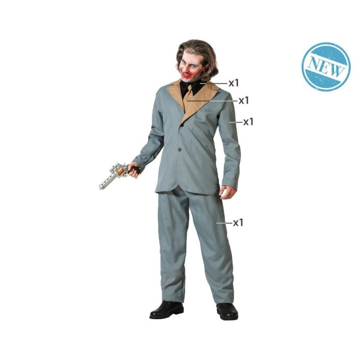 Disfraz Payaso Traje Gris con Corbata Hombre Adulto XXL - Chaqueta, Pantalón y Camisa para Halloween o Carnaval, 100% Poliéster