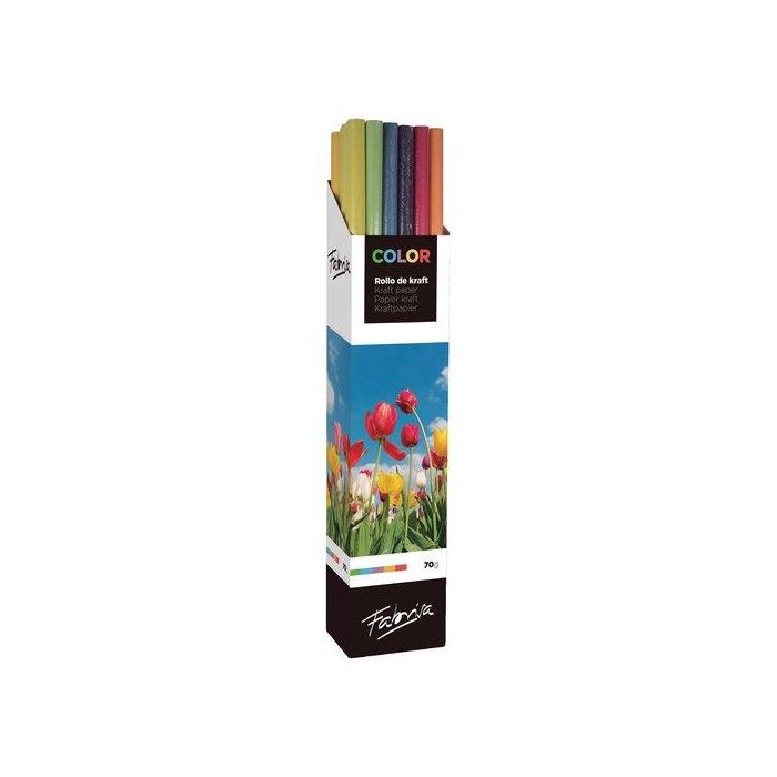 Papel De Embalar Kraft Rollo Fabrisa 1X5 Surtido Colores Expositor De 20