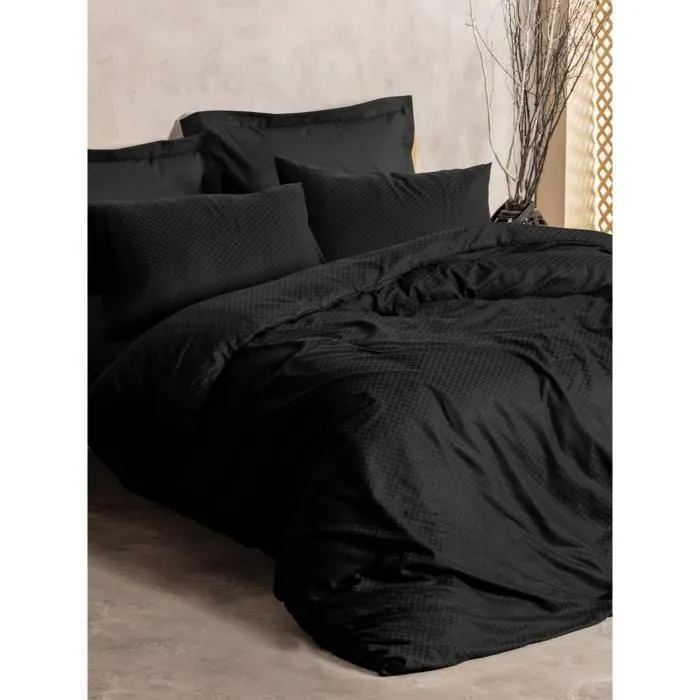 Juego de Cama Negro 100% Algodón - 1 Funda Nórdica 220x240 cm + 2 Fundas de Almohada 60x60 cm 2 Juego de Cama Negro 100% Algodón - 1 Funda Nórdica 220x240 cm + 2 Fundas de Almohada 60x60 cm 2