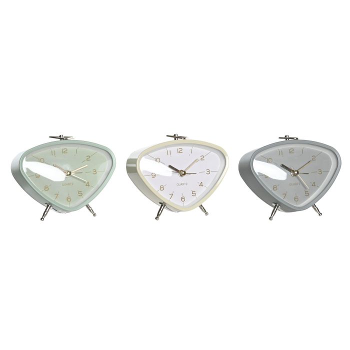 DKD Home Decor Reloj Despertador Vintage Metal y PVC, Colores Surtidos (Azul, Blanco, Gris), 11.5x4x10 cm - Pack de 3 Unidades