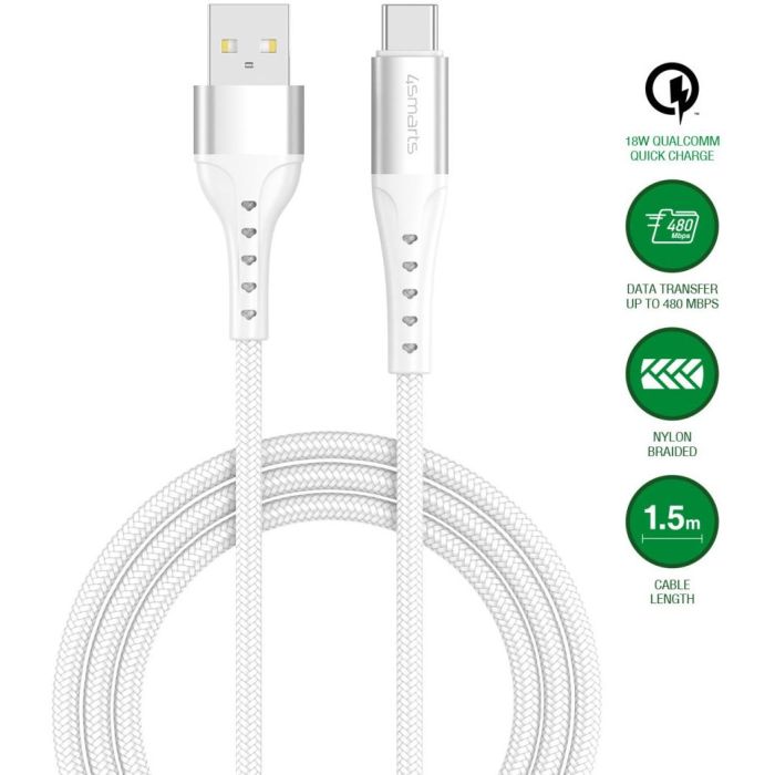 4smarts USB-A auf USB-C Kabel PrimeCord 18W 1.5m. weiss 1