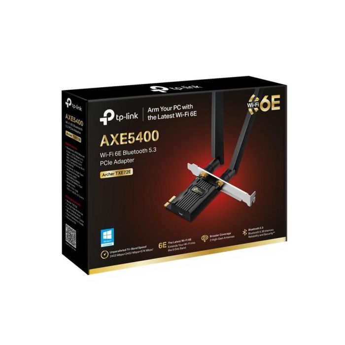 TP-LINK Archer TXE72E Adaptador WiFi 6E PCIe 5400Mbps Tribanda 2.4GHz/5GHz/6GHz Bluetooth 5.2 2x2 Antenas 1