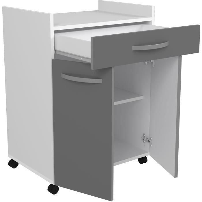 Carro OSLO 60 cm - 1 cajón y 1 puerta - L 60 x P 44 x H 81 cm - Color gris brillo - EKIPA 3 Carro OSLO 60 cm - 1 cajón y 1 puerta - L 60 x P 44 x H 81 cm - Color gris brillo - EKIPA 3