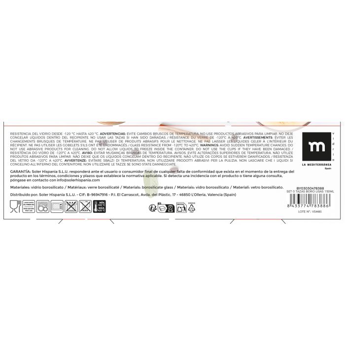 Set-3 Tazas Boro Lisas 150Ml La Mediterranea (24 Unidades) 3 Set-3 Tazas Boro Lisas 150Ml La Mediterranea (24 Unidades) 3