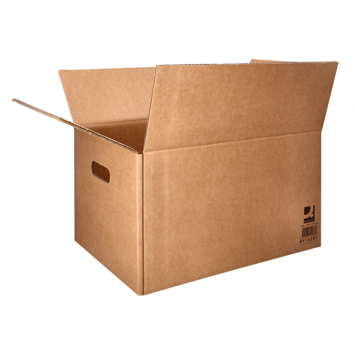 Q-connect Caja de Cartón para Embalar y Mudanzas Americana con Asas, Plegable, Kraft Reciclado Canal Simple, 400x290x220 mm 2