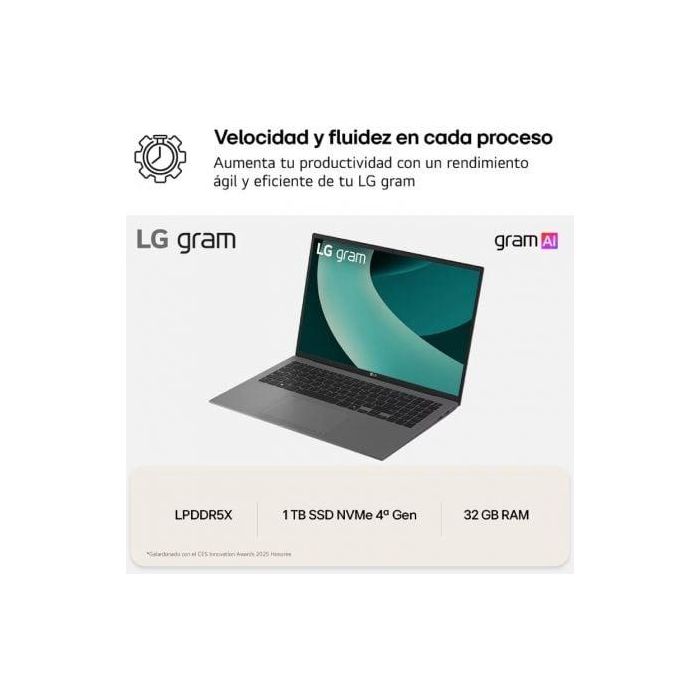 Portátil LG Gram 16Z90TL-G.AU88B Intel Core Ultra 7-258V/ 32GB/ 1TB SSD/ 16"/ Win11 1