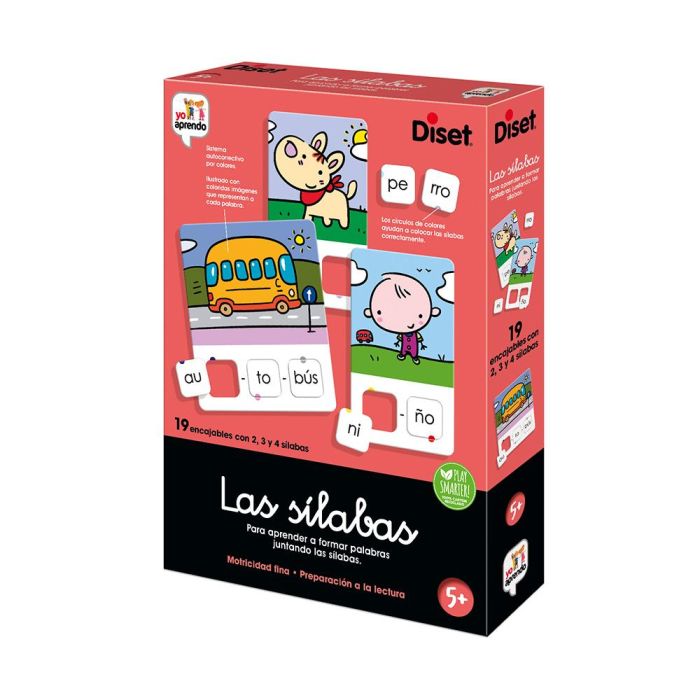 DISET Las Silabas 68962 - Juego Educativo de 19 Encajables para Aprender a Formar Palabras por Silabas, +3 Anos, Idioma Espanol