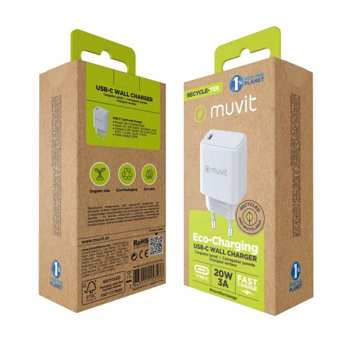 muvit for change cargador de pared Tipo C PD 20W blanco 1 muvit for change cargador de pared Tipo C PD 20W blanco 1