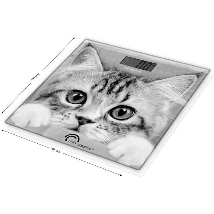 Little Balance Báscula Electrónica de Baño con Diseño 'Pesa el Gato' de Delphine Ribeyre - 180kg / 100g - Cristal Templado y Extraplana 1