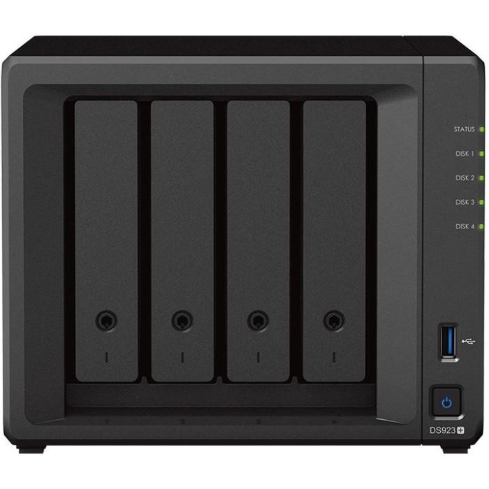 Synology DS923+ NAS DiskStation 4 Bahías 3.5"/2.5" 4GB DDR4 ECC RAM Ampliable AMD Ryzen R1600 Servidor de Almacenamiento en Red con 2x NVMe 1