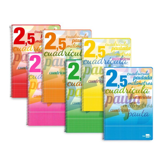 Cuaderno Espiral Liderpapel Folio Pautaguia Tapa Blanda 80H 75 gr Cuadro Pautado 2,5 mm Con Margen Colores Surtidos 8 unidades 10