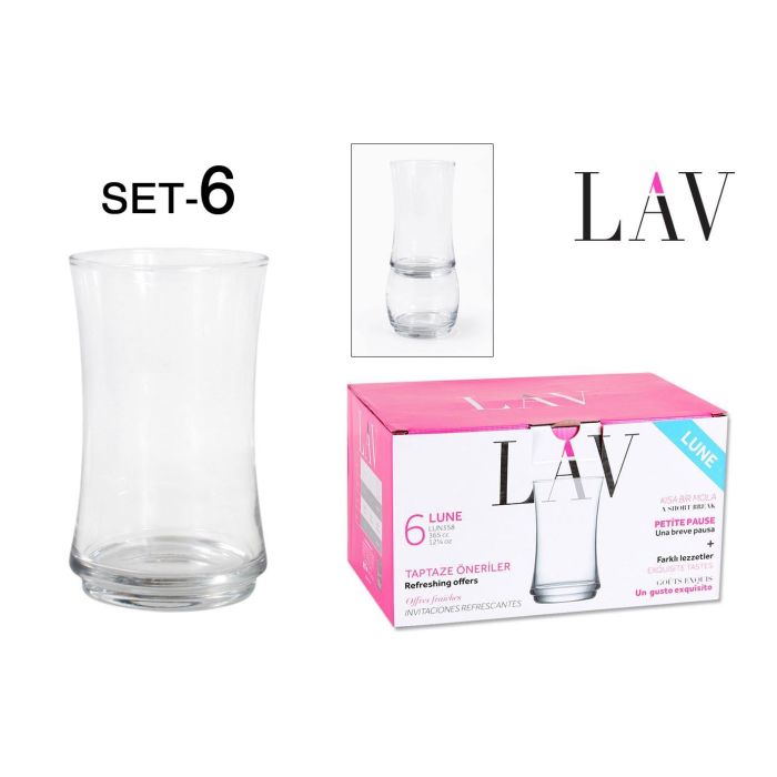 Set de 6 vasos de vidrio Lune 365 cc - Lav (8 Cajas) Set de 6 vasos de vidrio Lune 365 cc - Lav (8 Cajas)