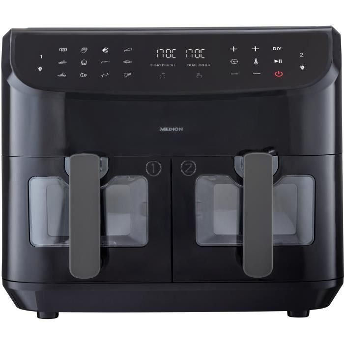 Freidora de Aire Caliente - MEDION - P20 XXL Twin - 2600 W - 2 cestos - 9 programas - Negra Freidora de Aire Caliente - MEDION - P20 XXL Twin - 2600 W - 2 cestos - 9 programas - Negra
