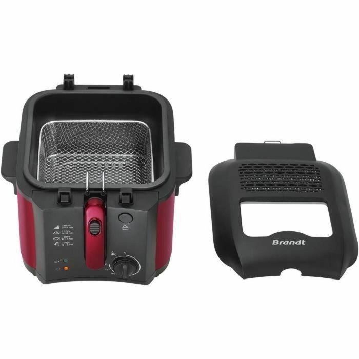 Brandt FRI25R Freidora eléctrica Depósito fijo, 2,5 L aceite, para 1kg patatas fritas, Ventana de control, Rojo/Negro