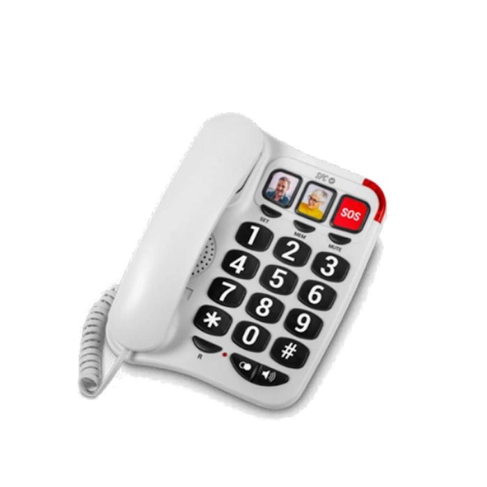SPC 3295B Teléfono Fijo Confort Numbers 2 para Mayores con Teclas Grandes, Memorias con Foto, Manos Libres y Volumen Amplificado Blanco