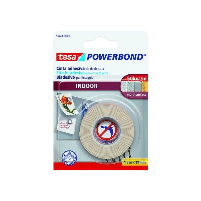 Tesa Cinta Adhesiva Doble Cara Extrafuerte para Interiores - 1.5 m x 19 mm - Fijación Segura
