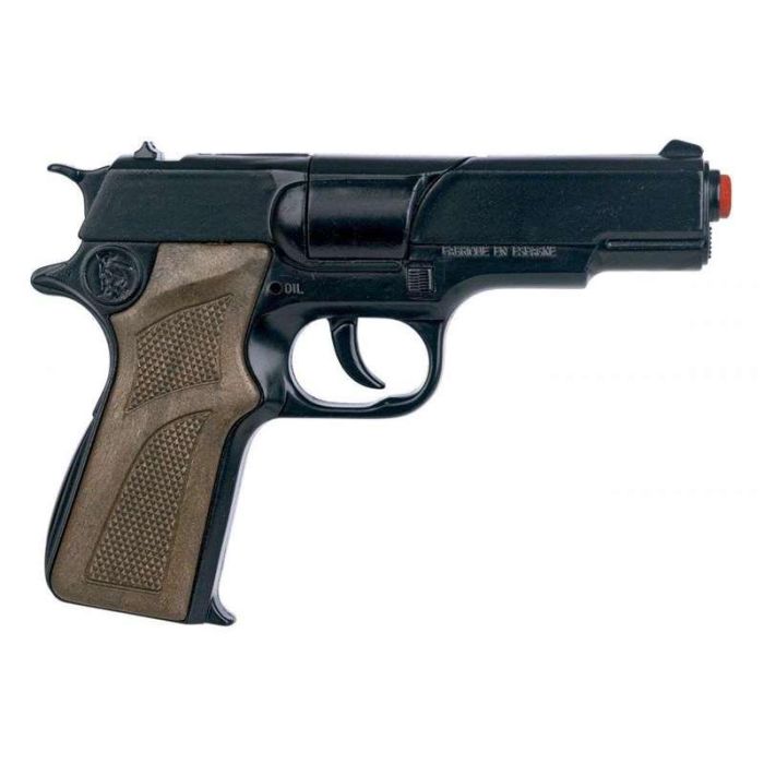 Pistola policía 8 tiros en negro 19,5x12x5 cm Pistola policía 8 tiros en negro 19,5x12x5 cm