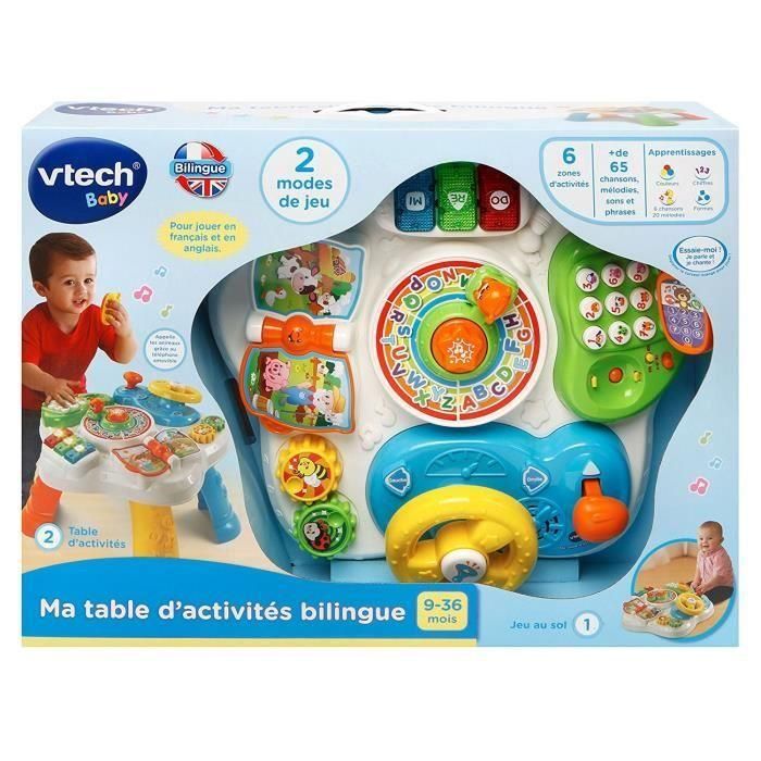 VTECH Mesa de Actividades Bilingüe 2 en 1 - Español e Inglés con Teléfono Extraíble y Teclado para Niños 3