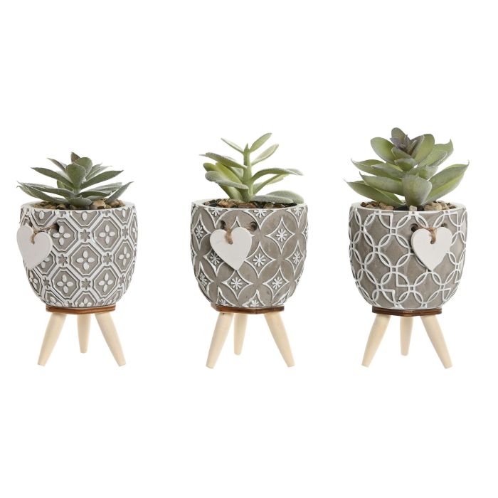 DKD Home Decor Planta Decorativa Shabby de Cemento y PE Gris Verde 9.5x9.5x12 cm - Set de 3 Unidades Surtidas
