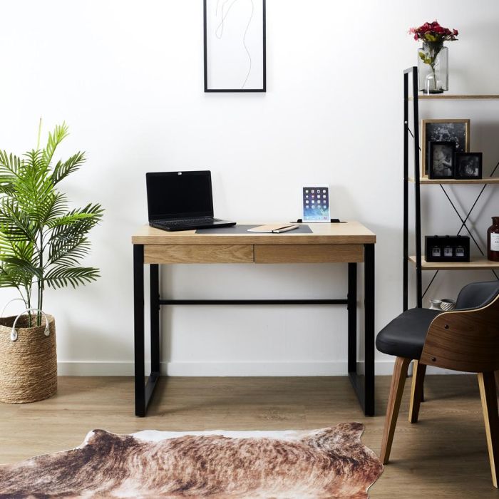 Home Deco Factory Escritorio Madera Y Metal Colección Industriel con 2 Cajones y Almohadilla para Ordenador Medidas 100x50,3x74 cm 6